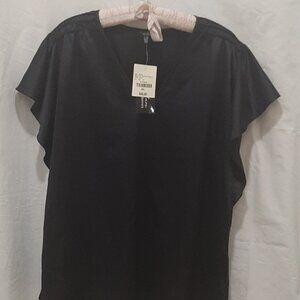Satiny Flutter Top Navy
